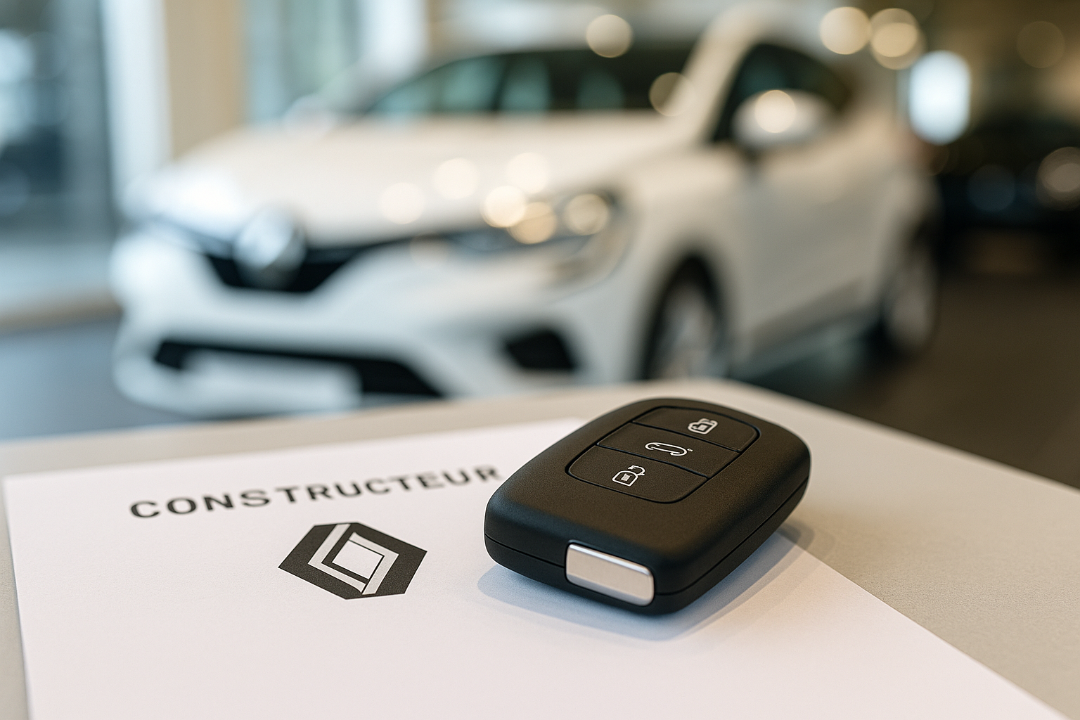 constructeur Clé de voiture sur document constructeur dans une concession auto.